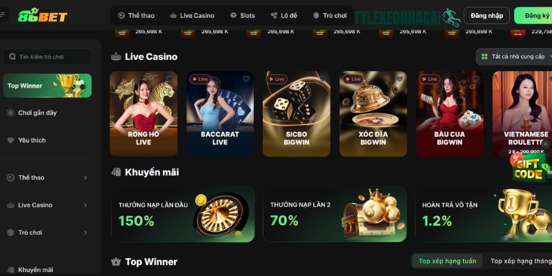 86BET ghi dấu ấn với thiết kế đơn giản và tốc độ tải trang mượt mà